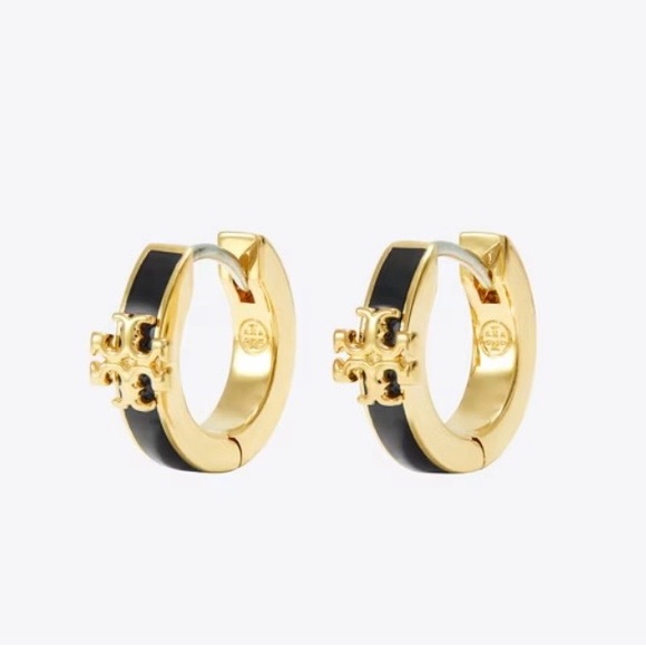 Tory Burch Jewelry - Tory Burch Gold and Black Huggie Hoop Earrings